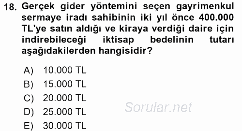 Özel Vergi Hukuku 1 2016 - 2017 Ara Sınavı 18.Soru