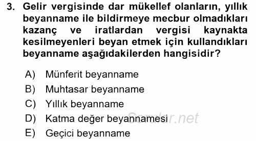 Özel Vergi Hukuku 1 2016 - 2017 Ara Sınavı 3.Soru