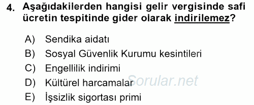 Özel Vergi Hukuku 1 2016 - 2017 Ara Sınavı 4.Soru