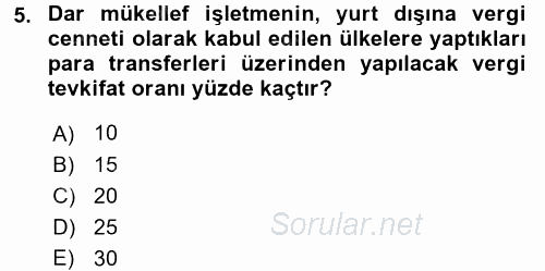 Özel Vergi Hukuku 1 2016 - 2017 Ara Sınavı 5.Soru