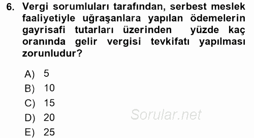 Özel Vergi Hukuku 1 2016 - 2017 Ara Sınavı 6.Soru