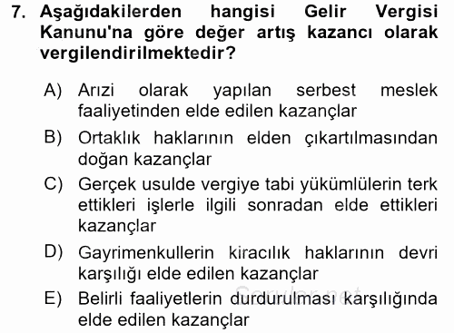 Özel Vergi Hukuku 1 2016 - 2017 Ara Sınavı 7.Soru