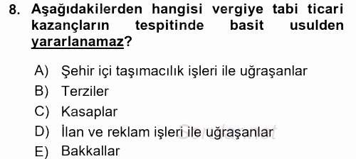 Özel Vergi Hukuku 1 2016 - 2017 Ara Sınavı 8.Soru