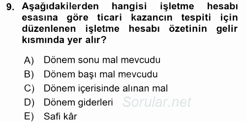 Özel Vergi Hukuku 1 2016 - 2017 Ara Sınavı 9.Soru