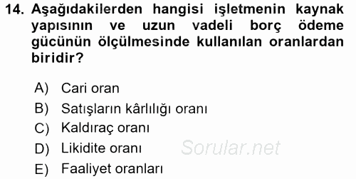 Genel İşletme 2016 - 2017 Dönem Sonu Sınavı 14.Soru