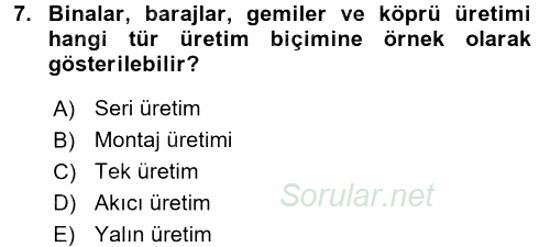 Genel İşletme 2016 - 2017 Dönem Sonu Sınavı 7.Soru