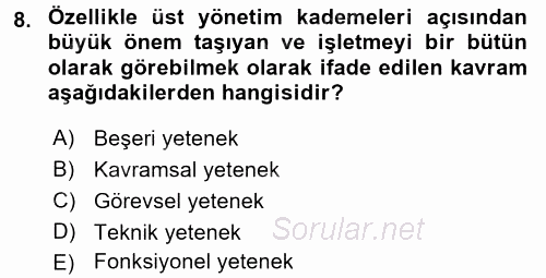 Genel İşletme 2016 - 2017 Dönem Sonu Sınavı 8.Soru