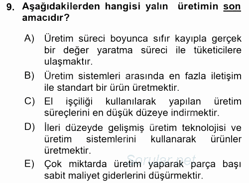 Genel İşletme 2016 - 2017 Dönem Sonu Sınavı 9.Soru