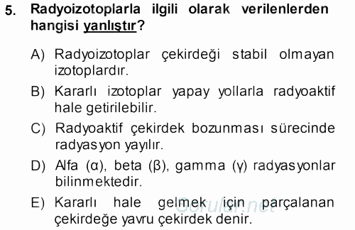 Hücre Kimyası 2013 - 2014 Dönem Sonu Sınavı 5.Soru
