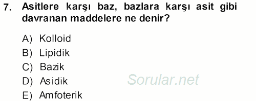 Hücre Kimyası 2013 - 2014 Dönem Sonu Sınavı 7.Soru