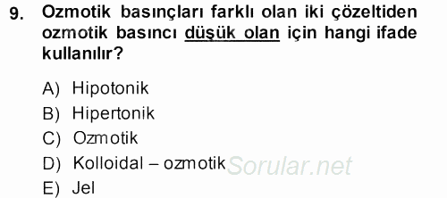 Hücre Kimyası 2013 - 2014 Dönem Sonu Sınavı 9.Soru