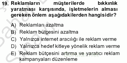 Satış Teknikleri 2014 - 2015 Ara Sınavı 19.Soru