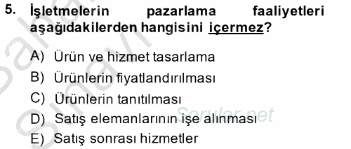 Satış Teknikleri 2014 - 2015 Ara Sınavı 5.Soru