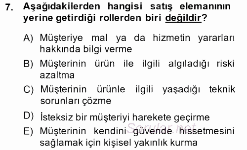 Satış Teknikleri 2014 - 2015 Ara Sınavı 7.Soru
