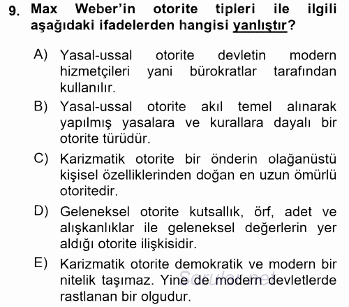 Siyaset Bilimi 2016 - 2017 Ara Sınavı 9.Soru