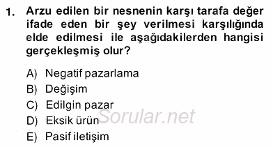 Pazarlama İlkeleri 2013 - 2014 Ara Sınavı 1.Soru