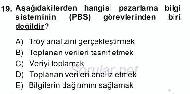 Pazarlama İlkeleri 2013 - 2014 Ara Sınavı 19.Soru