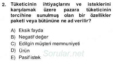 Pazarlama İlkeleri 2013 - 2014 Ara Sınavı 2.Soru