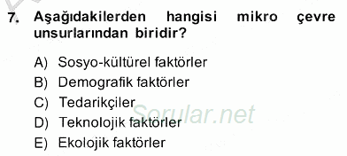 Pazarlama İlkeleri 2013 - 2014 Ara Sınavı 7.Soru