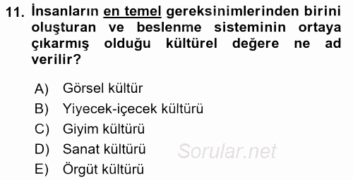 Gastronomi Tarihi 2015 - 2016 Ara Sınavı 11.Soru