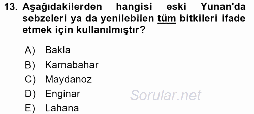 Gastronomi Tarihi 2015 - 2016 Ara Sınavı 13.Soru