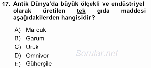 Gastronomi Tarihi 2015 - 2016 Ara Sınavı 17.Soru