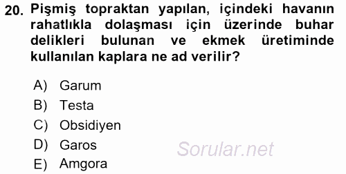 Gastronomi Tarihi 2015 - 2016 Ara Sınavı 20.Soru