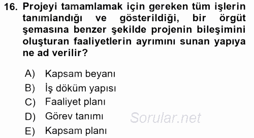 Sağlık Kurumlarında Operasyon Yönetimi 2017 - 2018 Ara Sınavı 16.Soru