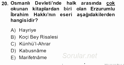 Eğitim Tarihi 2014 - 2015 Ara Sınavı 20.Soru