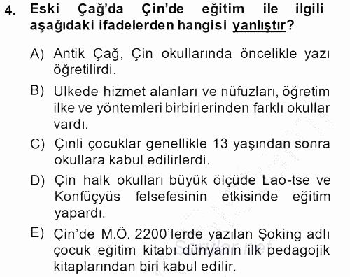 Eğitim Tarihi 2014 - 2015 Ara Sınavı 4.Soru