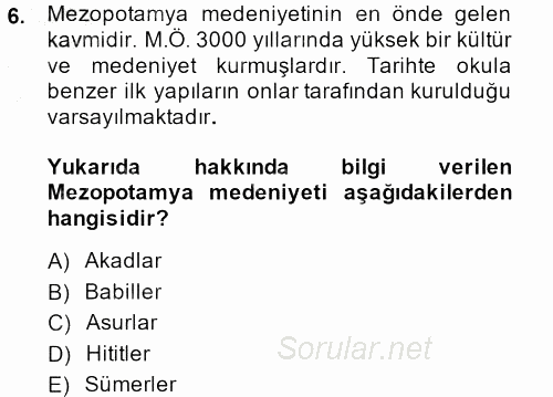 Eğitim Tarihi 2014 - 2015 Ara Sınavı 6.Soru