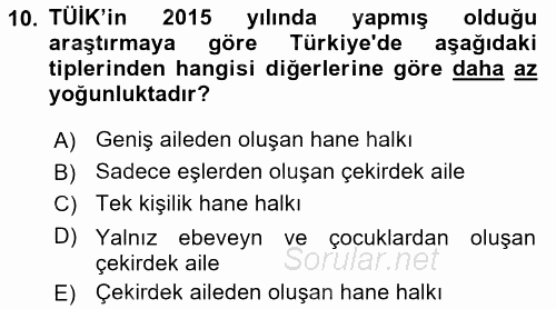 Aile Sağlığı 2017 - 2018 Ara Sınavı 10.Soru