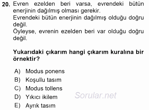 Klasik Mantık 2016 - 2017 Dönem Sonu Sınavı 20.Soru