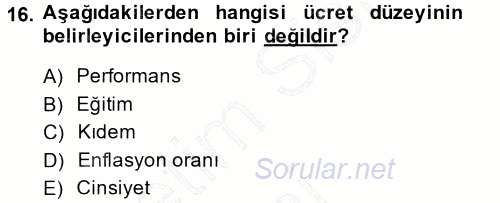 Performans ve Kariyer Yönetimi 2014 - 2015 Ara Sınavı 16.Soru