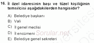 Mahalli İdareler Maliyesi 2013 - 2014 Dönem Sonu Sınavı 16.Soru