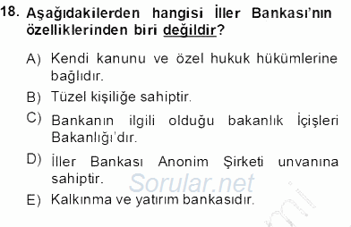 Mahalli İdareler Maliyesi 2013 - 2014 Dönem Sonu Sınavı 18.Soru