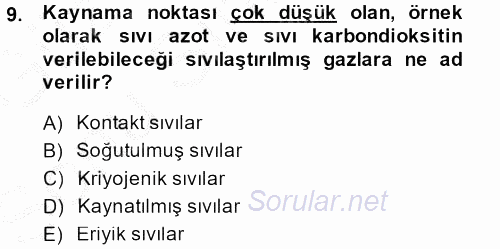 Yiyecek Üretim Temelleri 2014 - 2015 Dönem Sonu Sınavı 9.Soru