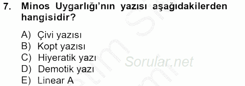 Genel Uygarlık Tarihi 2012 - 2013 Dönem Sonu Sınavı 7.Soru