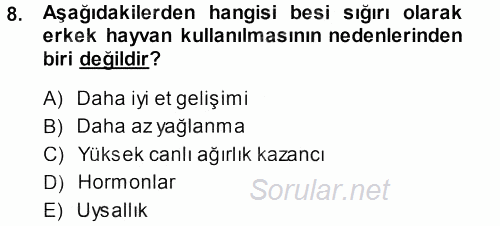 Temel Yem Bilgisi ve Hayvan Besleme 2013 - 2014 Dönem Sonu Sınavı 8.Soru