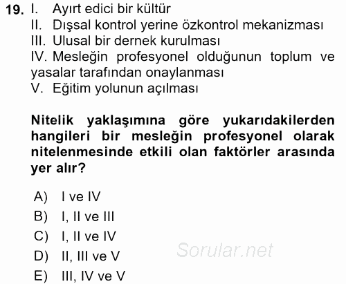 Endüstri Sosyolojisi 2016 - 2017 Dönem Sonu Sınavı 19.Soru