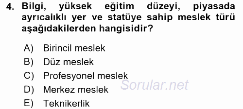 Endüstri Sosyolojisi 2016 - 2017 Dönem Sonu Sınavı 4.Soru