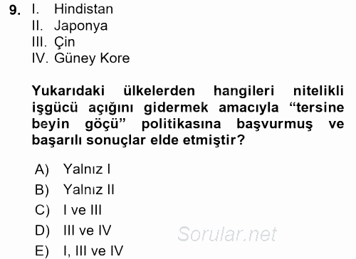 Endüstri Sosyolojisi 2016 - 2017 Dönem Sonu Sınavı 9.Soru