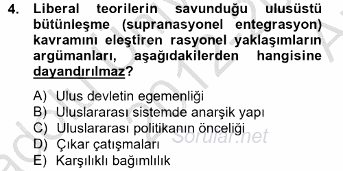 Uluslararası İlişkiler Kuramları 2 2012 - 2013 Ara Sınavı 4.Soru