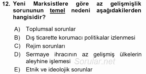 Uluslararası İlişkiler Kuramları 1 2016 - 2017 Ara Sınavı 12.Soru