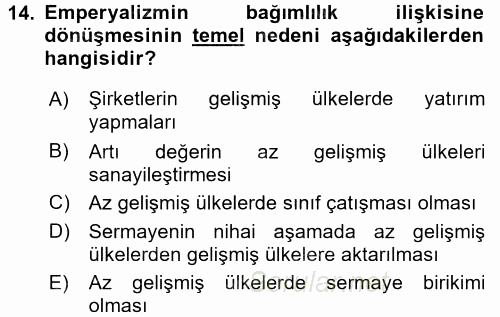 Uluslararası İlişkiler Kuramları 1 2016 - 2017 Ara Sınavı 14.Soru