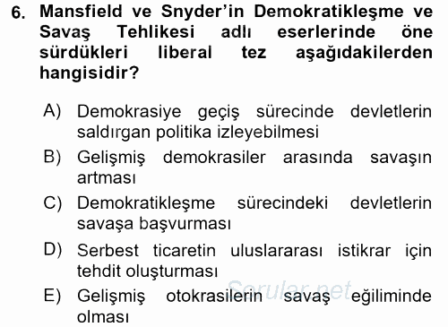 Uluslararası İlişkiler Kuramları 1 2016 - 2017 Ara Sınavı 6.Soru