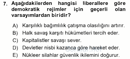 Uluslararası İlişkiler Kuramları 1 2016 - 2017 Ara Sınavı 7.Soru