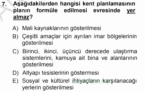 Kentleşme ve Konut Politikaları 2012 - 2013 Ara Sınavı 7.Soru