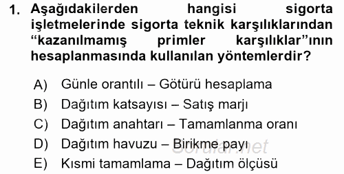 Banka Ve Sigorta Muhasebesi 2015 - 2016 Tek Ders Sınavı 1.Soru