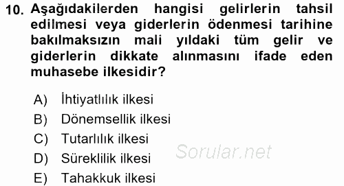 Banka Ve Sigorta Muhasebesi 2015 - 2016 Tek Ders Sınavı 10.Soru